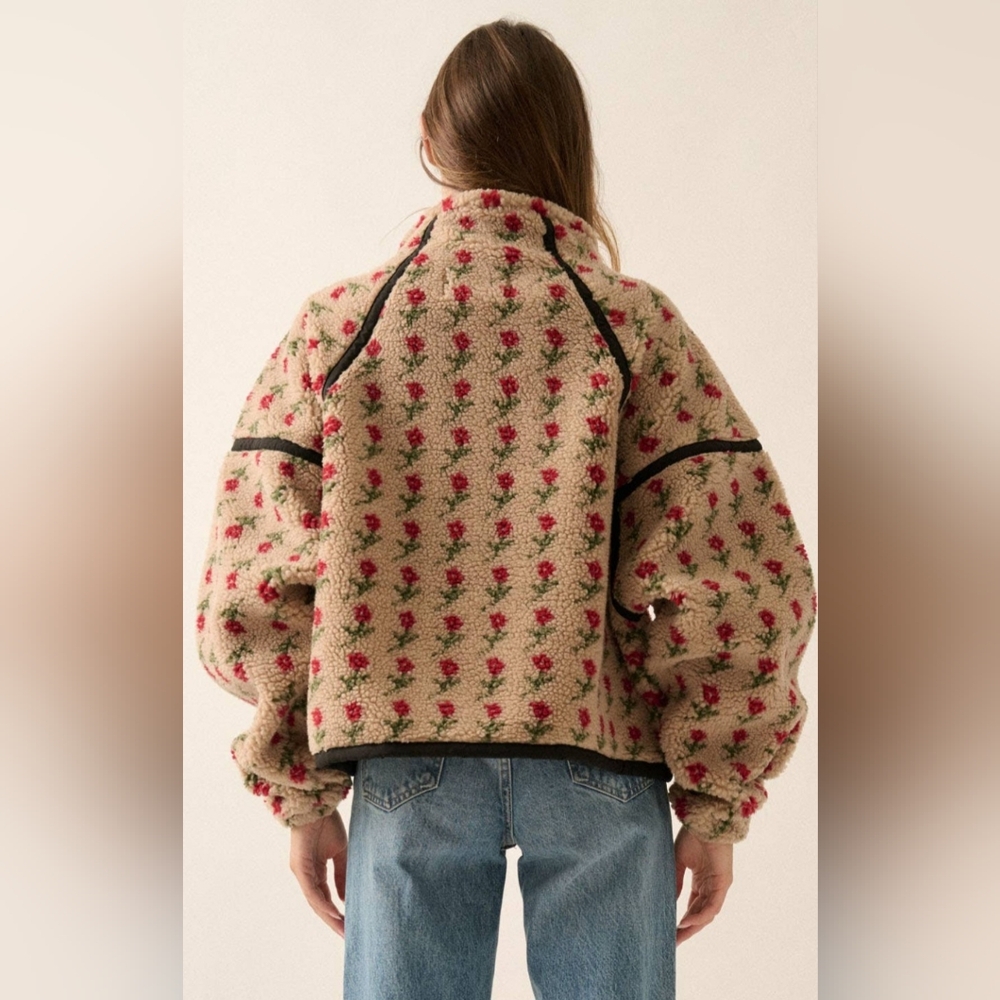 Promesa Floral Print Fleece Half Zip Pullover Jacket - Picture 6 of 10